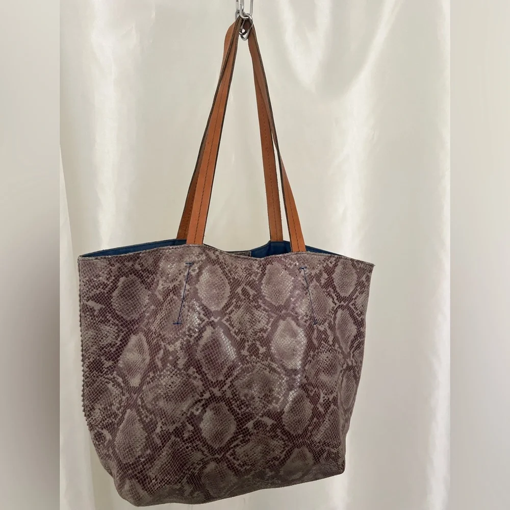 Patricia Nash Brown/Tan Snake Python Print Italian Leather Tote